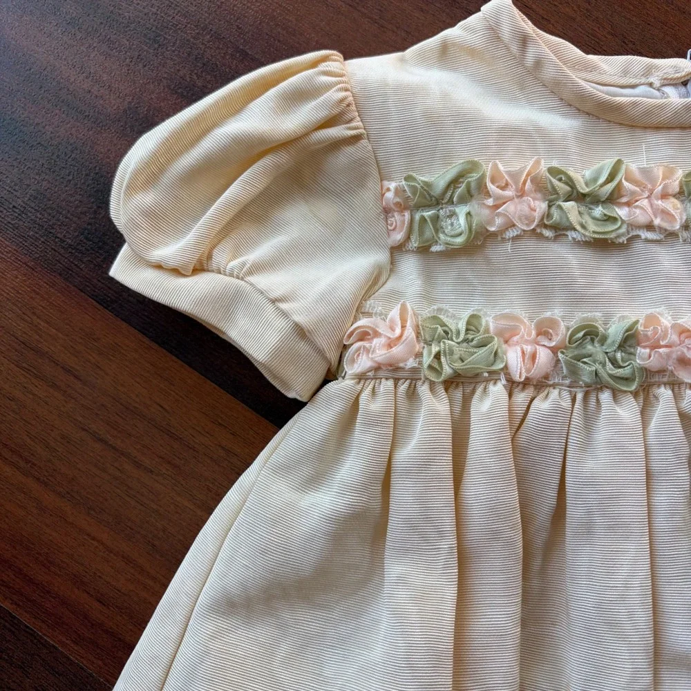 Sylvia‎ Whyte Saks Fifth Avenue Vintage Baby Girl Yellow Rosette Dress 12M